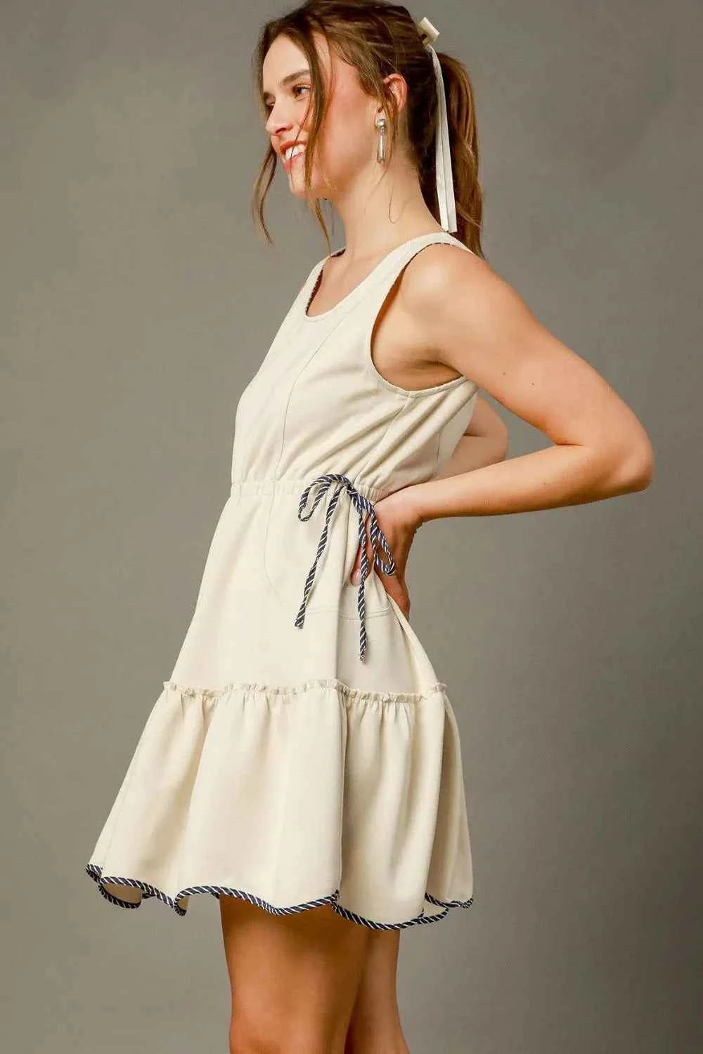 Umgee Frill Drawstring Waist Round Neck Mini Tank Dress c0b4085c-ed6f-4467-8600-bb4d927dd528-Max-Origin
