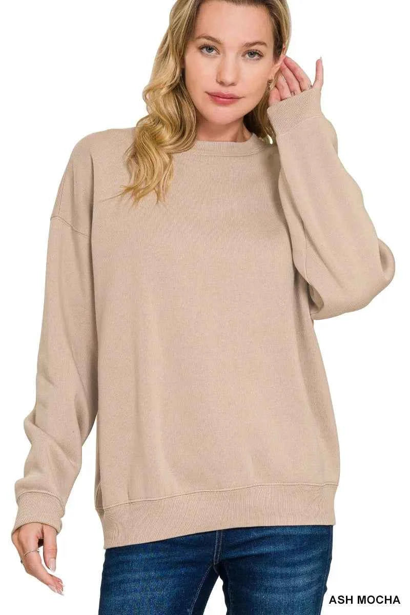 Zenana Fleece Crewneck Long Sleeve Sweatshirt ASH MOCHA c0bbe52408424d5286401b3602a005c4-Max-Origin