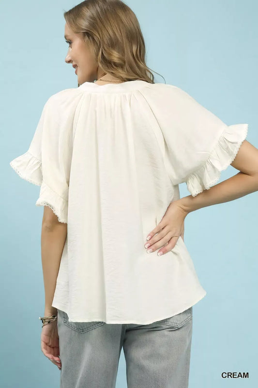 Ruffle Sleeve V-Neck Flutter Blouse c0bea847-a900-4858-8fe9-32e6621eae96-Max-Origin