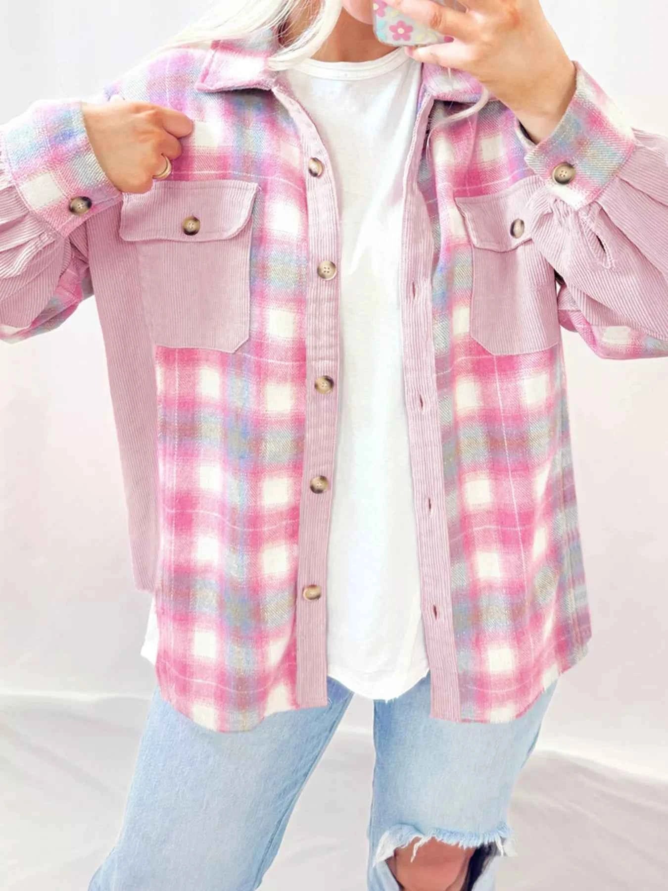 Plaid Button-Up Jacket Blush Pink c0bfdeb5de164260a93600b620692e3c-Max-Origin