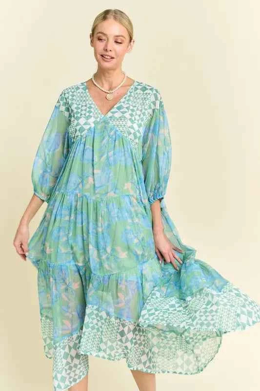 Davi & Dani Geo and Floral Print Mixed Tiered Dress c0c5036239a24599b3fb7f052f096f0b-Max-Origin