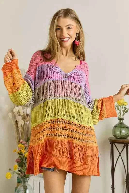 ADORA Colorblock Crochet Top ORANGE MULTI c0d2c9a7c66f4d49b2d764e3b111e582-Max-Origin