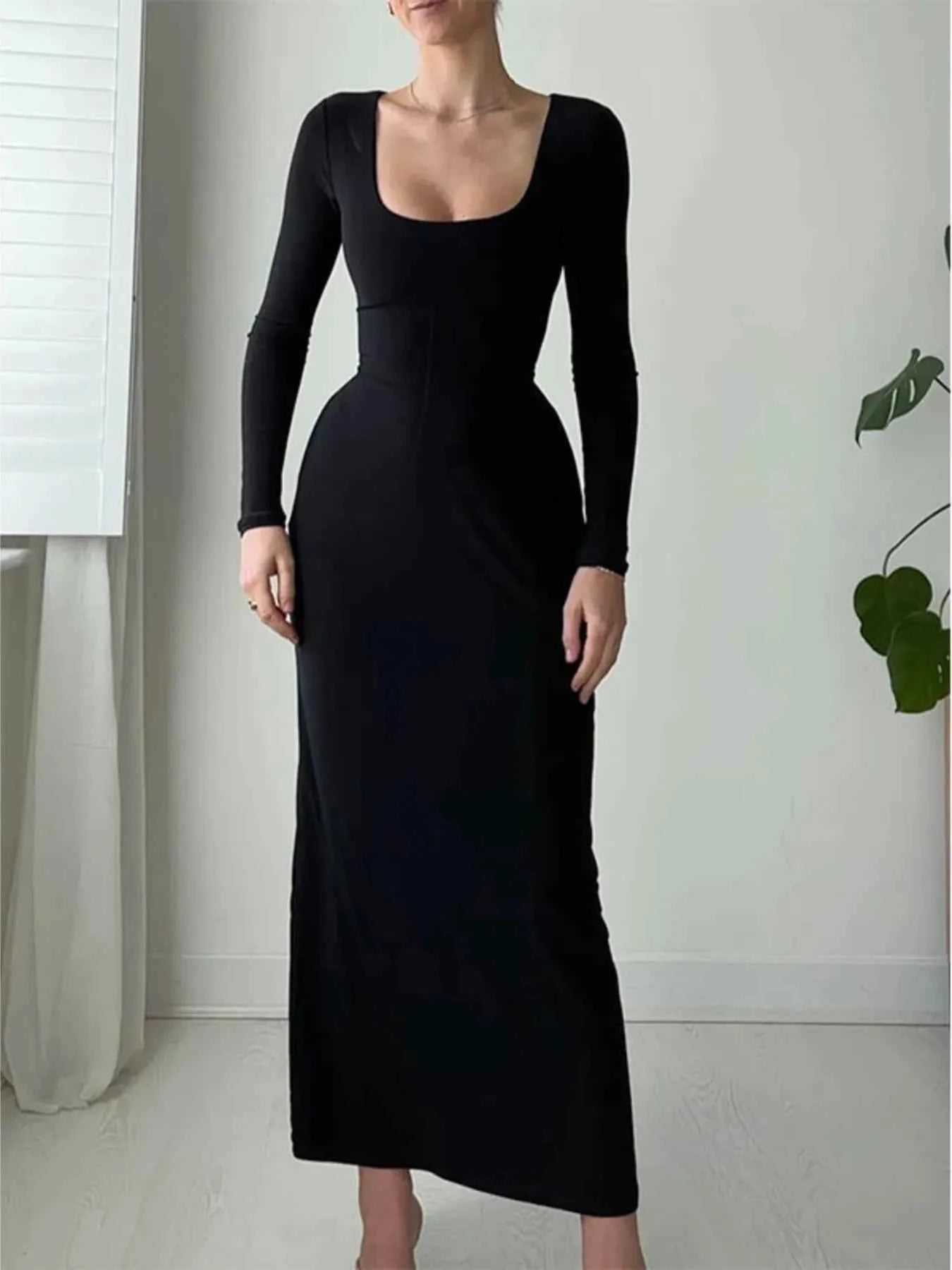 Full Size Tied Long Sleeve Bodycon Midi Dress Plus Size Black c0df0fb0fd88416bb2531f700be7a8d2-Max-Origin