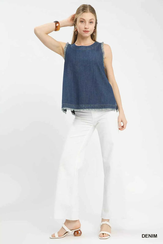 Sleeveless Fringe Hem Denim Top c0df10c0-01de-4f19-8514-c7c6367c1602-Max-Origin