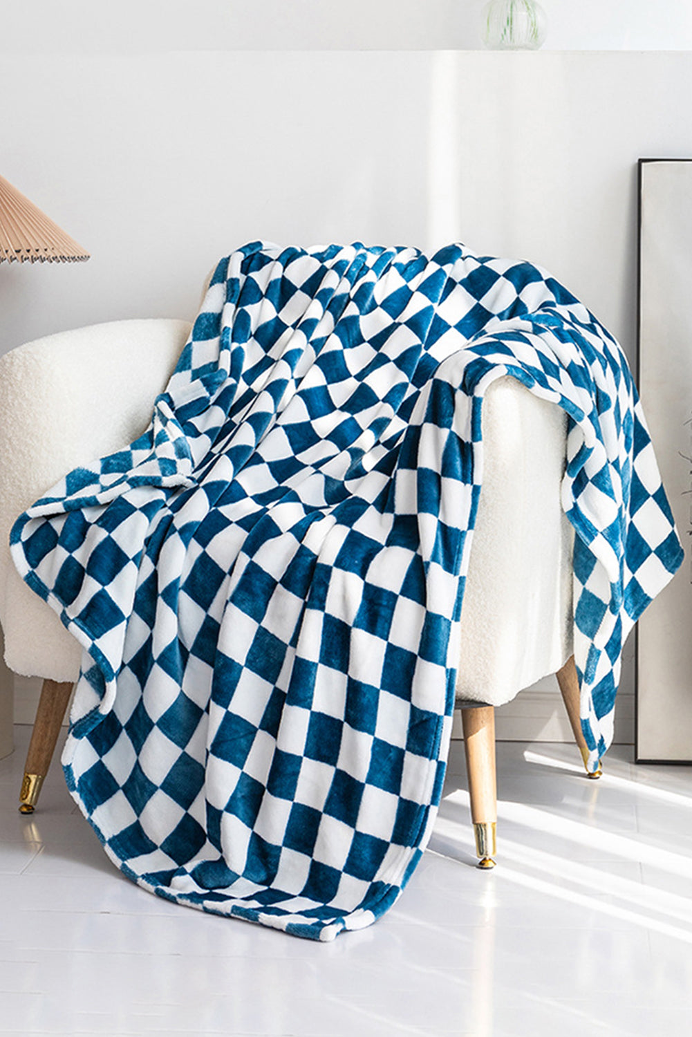 Navy Blue Checkerboard Printed Soft Throw Blanket 120*200cm Navy Blue ONE SIZE 100%Polyester c0e4dfac4f07fb86