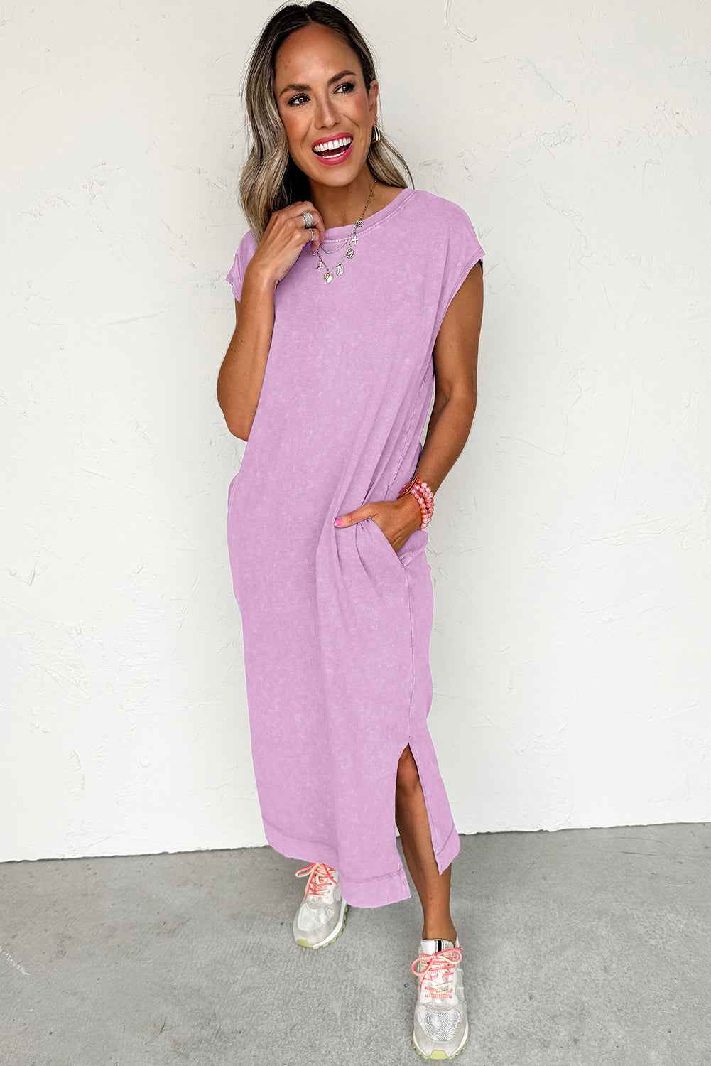 Wisteria Mineral Wash Pocketed T-shirt Dress c0ed2a75fdca470b