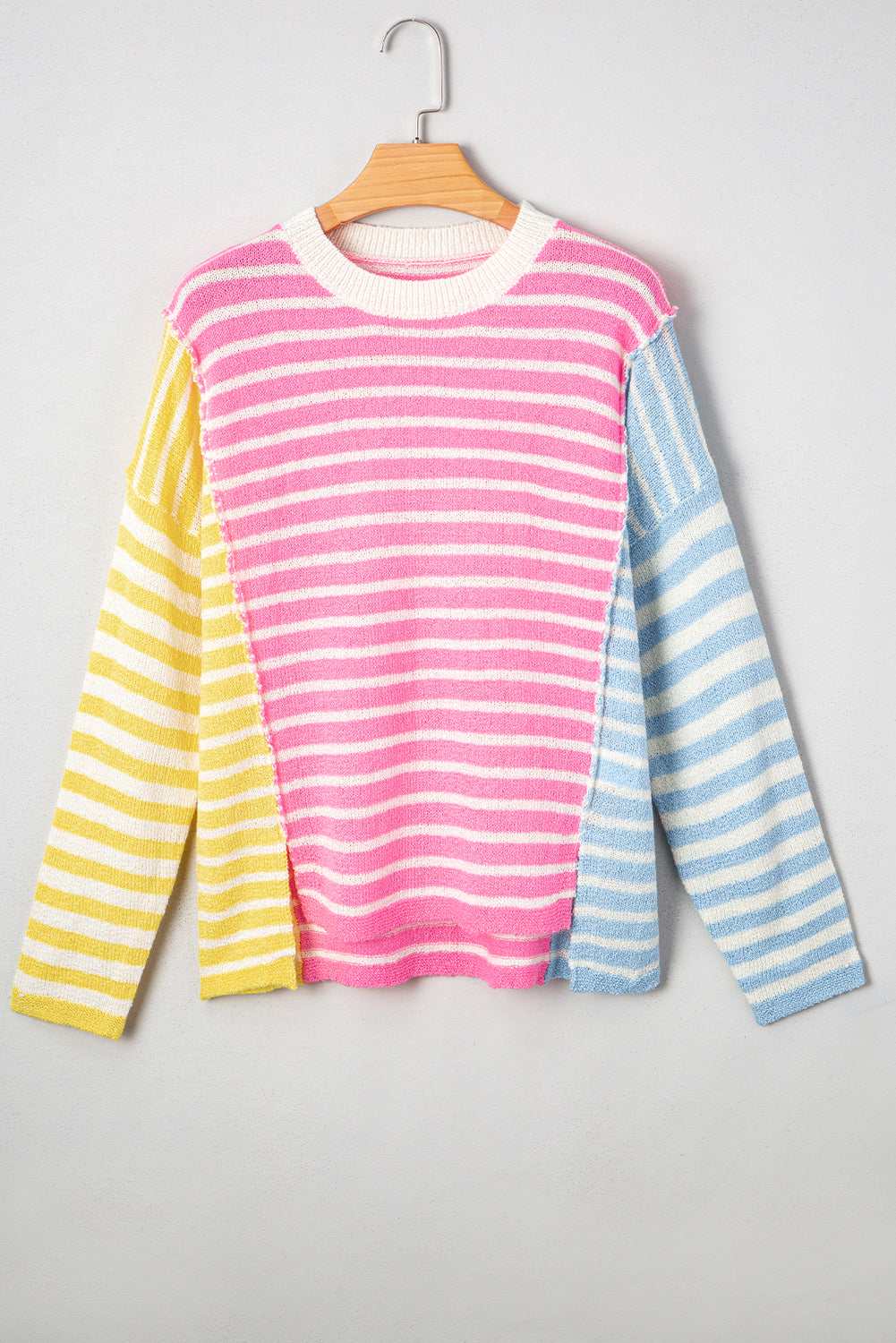 Multicolour Colorblock Striped Patchwork Dolman Sleeve Slit Sweater c0f0ae05c6f873a0