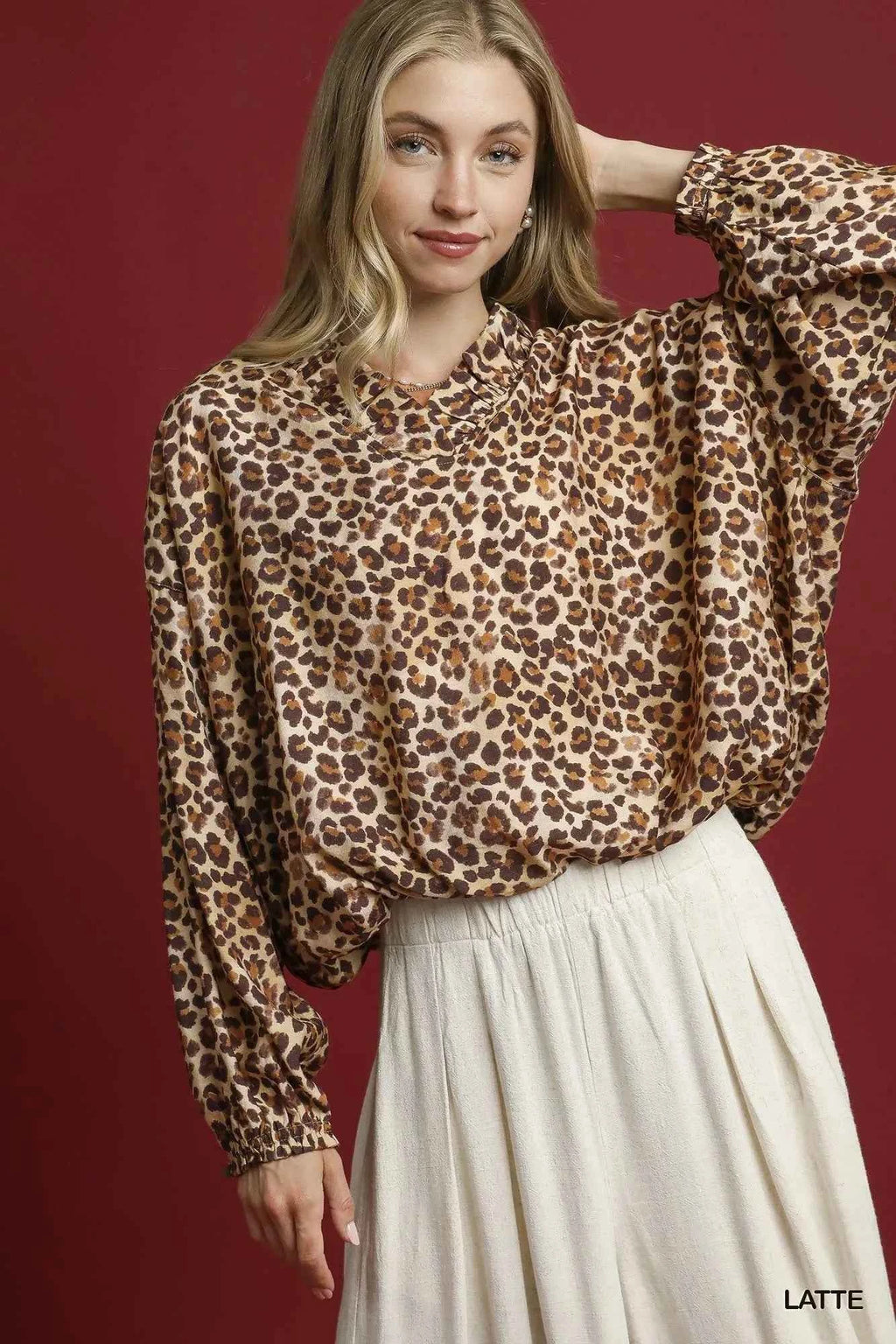 Umgee Leopard Print Balloon Sleeve Blouse LATTE c0f273a5-c9bd-4418-a8b3-b58a9b25994b-Max-Origin