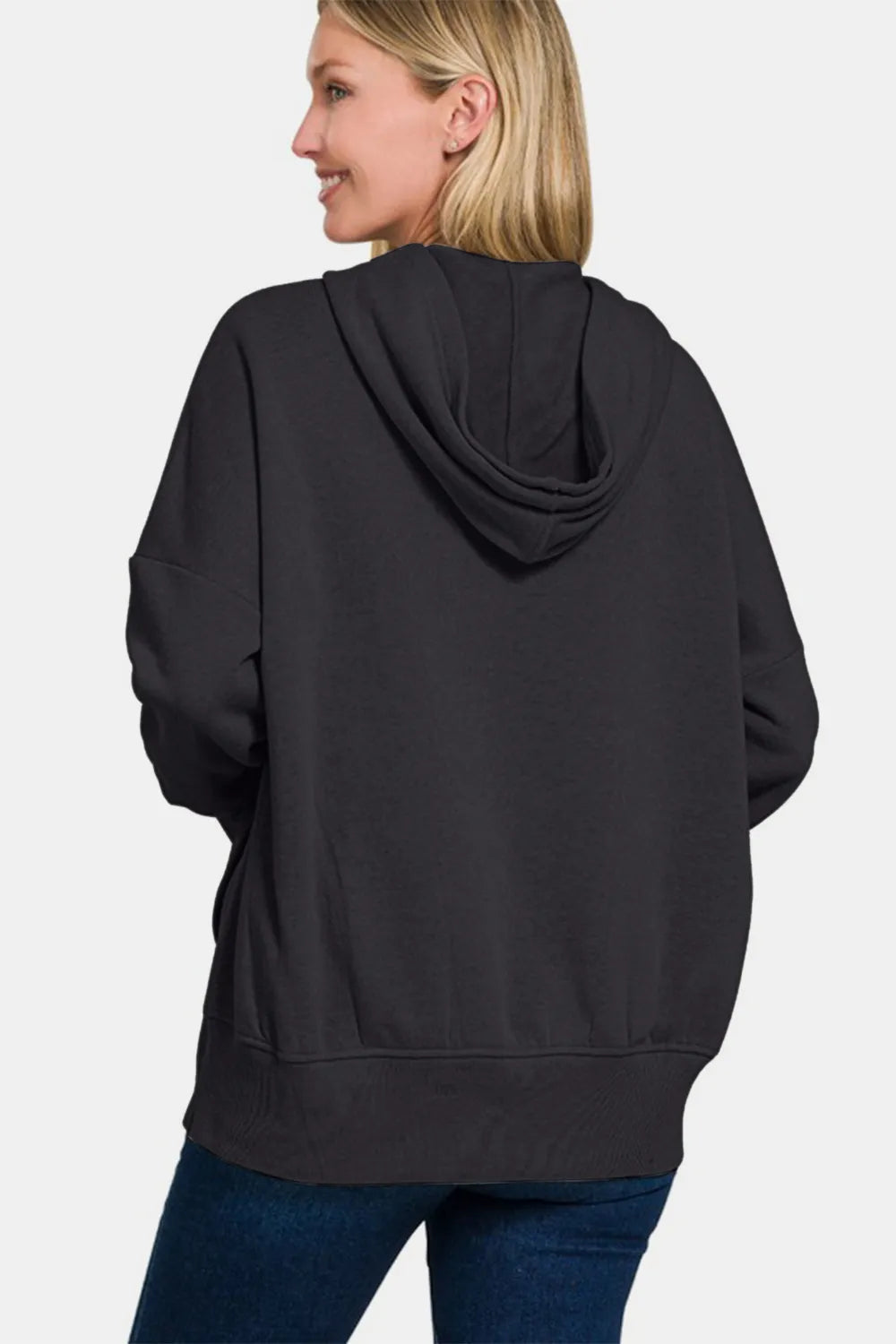 Zenana Half Snap Long Sleeve Hoodie with Kangaroo Pocket c0fedd8a-6bab-4eda-b483-e20762ee8cf2-Max