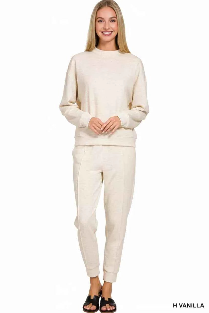 Zenana Scuba Mock Neck Sweatshirt and Joggers Set H VANILLA c1035ca5-c051-472e-b764-28ee558552f9-Max-Origin