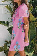 Floral Notched Summer Mini Dress with Striped Trim c104744a-6827-4810-b337-8a340e3efd01-Max-Origin