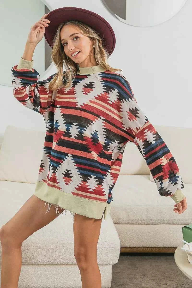 BiBi Aztec Print Mirr Mock Neck Lslv Top c1072b5cb1ef49359f50a387a2c711df-Max-Origin