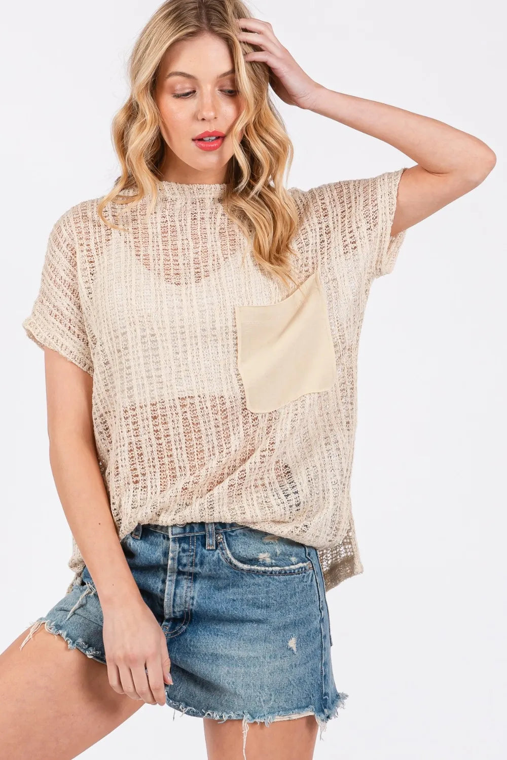 Ces Femme See Through Crochet Mock Neck Cover Up c10f7e59-a009-4d19-90e6-e517db734501-Max