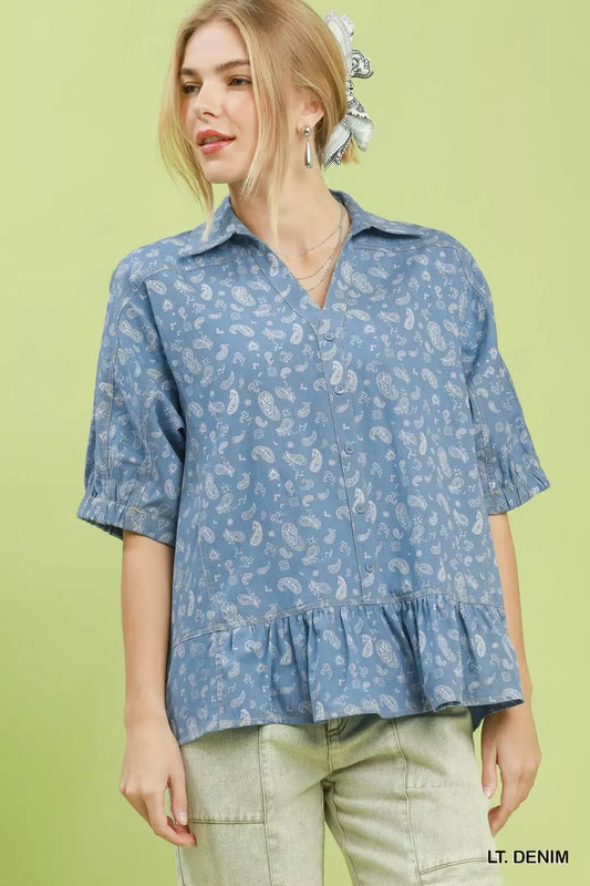 Paisley Print Chambray Top LT. DENIM c1129cba-68d0-413b-8503-0ffbd0417af3-Max-Origin