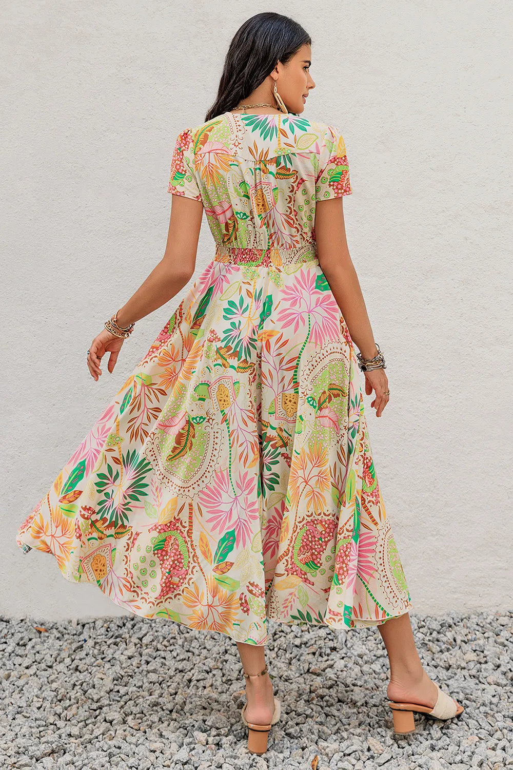 Printed V-Neck Short Sleeve Midi Dress c112e39b-2b55-4294-8046-77dd8ce5d6ed-Max