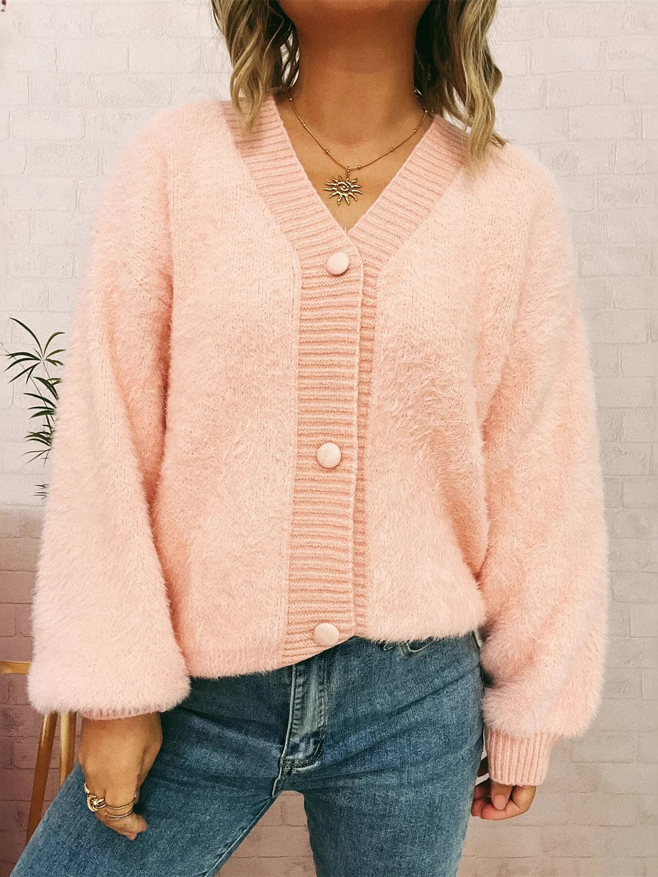 Fuzzy Button-Up Long Sleeve Cardigan c113c8dfddb6456ab879e0911c2e9db3-Max-Origin