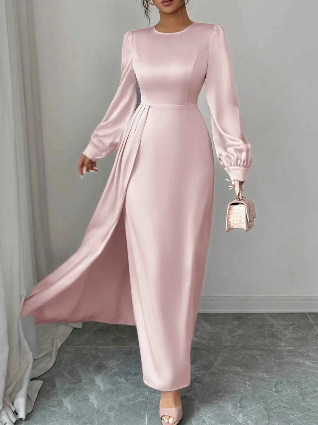 Satin Long Sleeve Maxi Dress Blush Pink c118f7b3-eb32-4335-b734-032ed6e5e1a4-Max-Origin