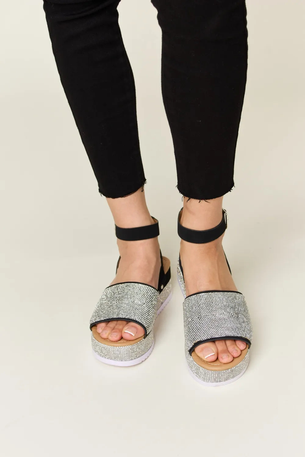 Forever Link Rhinestone Buckle Strappy Wedge Sandals c11b5e12-78b1-41e7-8c18-6c5946038476-Max