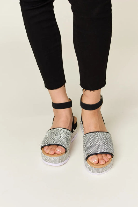 Forever Link Rhinestone Buckle Strappy Wedge Sandals c11b5e12-78b1-41e7-8c18-6c5946038476-Max