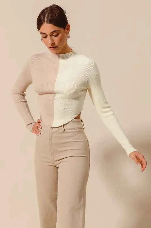 Color Block Fitted Crop Sweater Top c11ee9f50ed34d66b942389910f3030e-Max-Origin