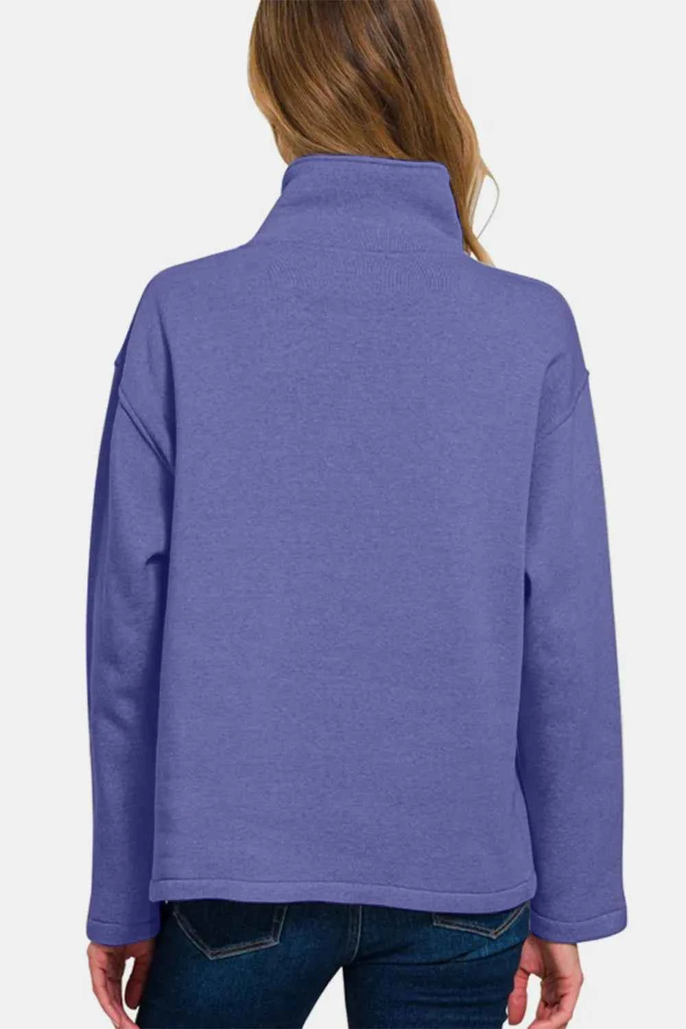 Zenana Turtleneck Half Snap Fleece Sweatshirt c1204dad-2f9e-472a-b4b1-0ae43a2aba12-Max