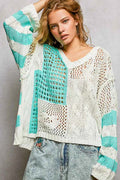 POL Color-Blocked Stripe Pattern Knit Top with Twisted Weave AQUA c121de0f-57b3-4a39-9701-452986a1ae01-Max-Origin
