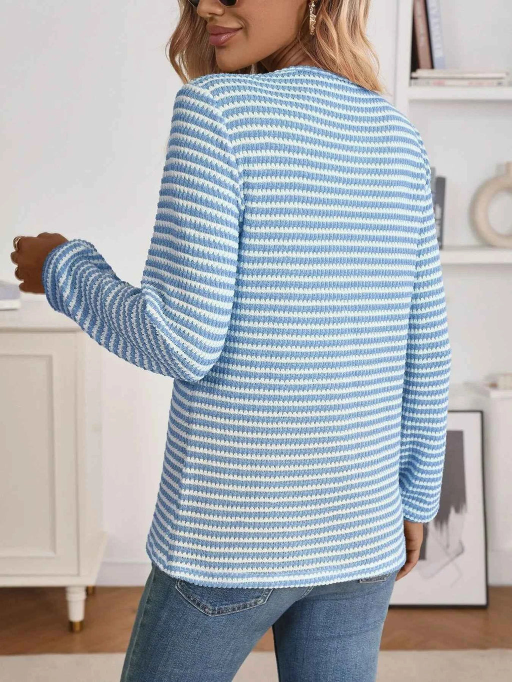 Striped Button Detail Long Sleeve Top c12ff24602eb41d88c536a76e169e7de-Max-Origin