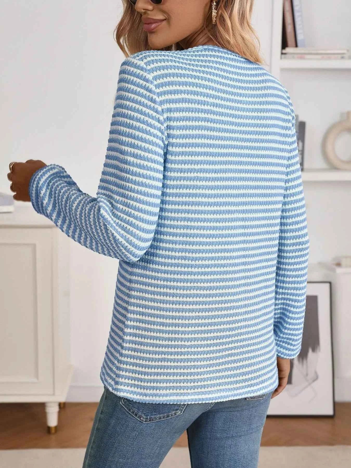 Striped Button Detail Long Sleeve Top c12ff24602eb41d88c536a76e169e7de-Max-Origin