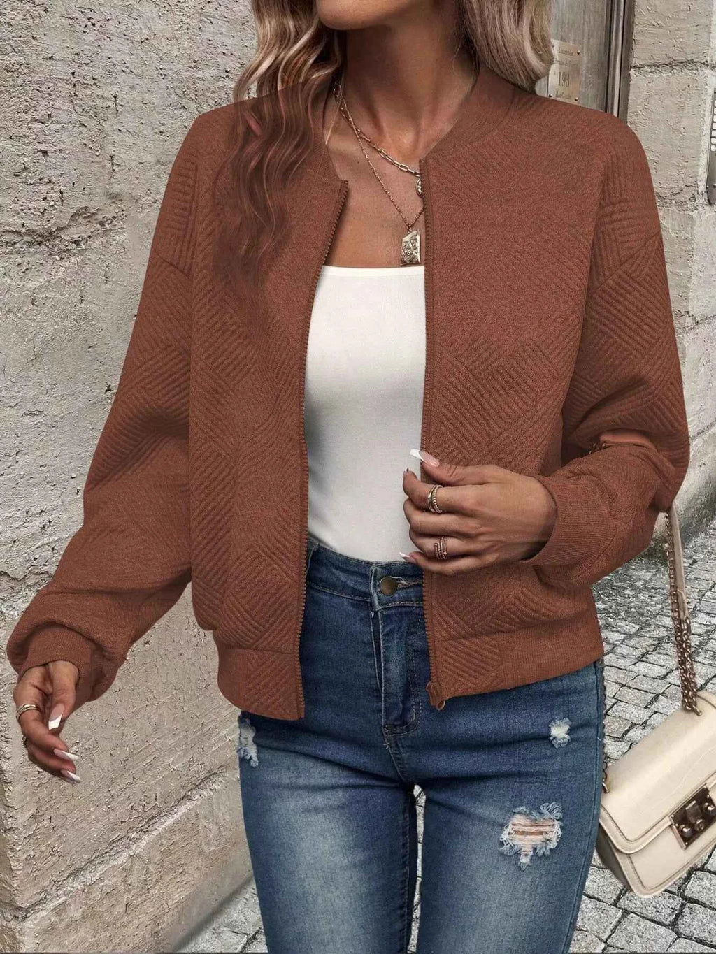Texture Zip-Up Bomber Jacket c13e14fb0b4447b29c6032c36981f082-Max-Origin
