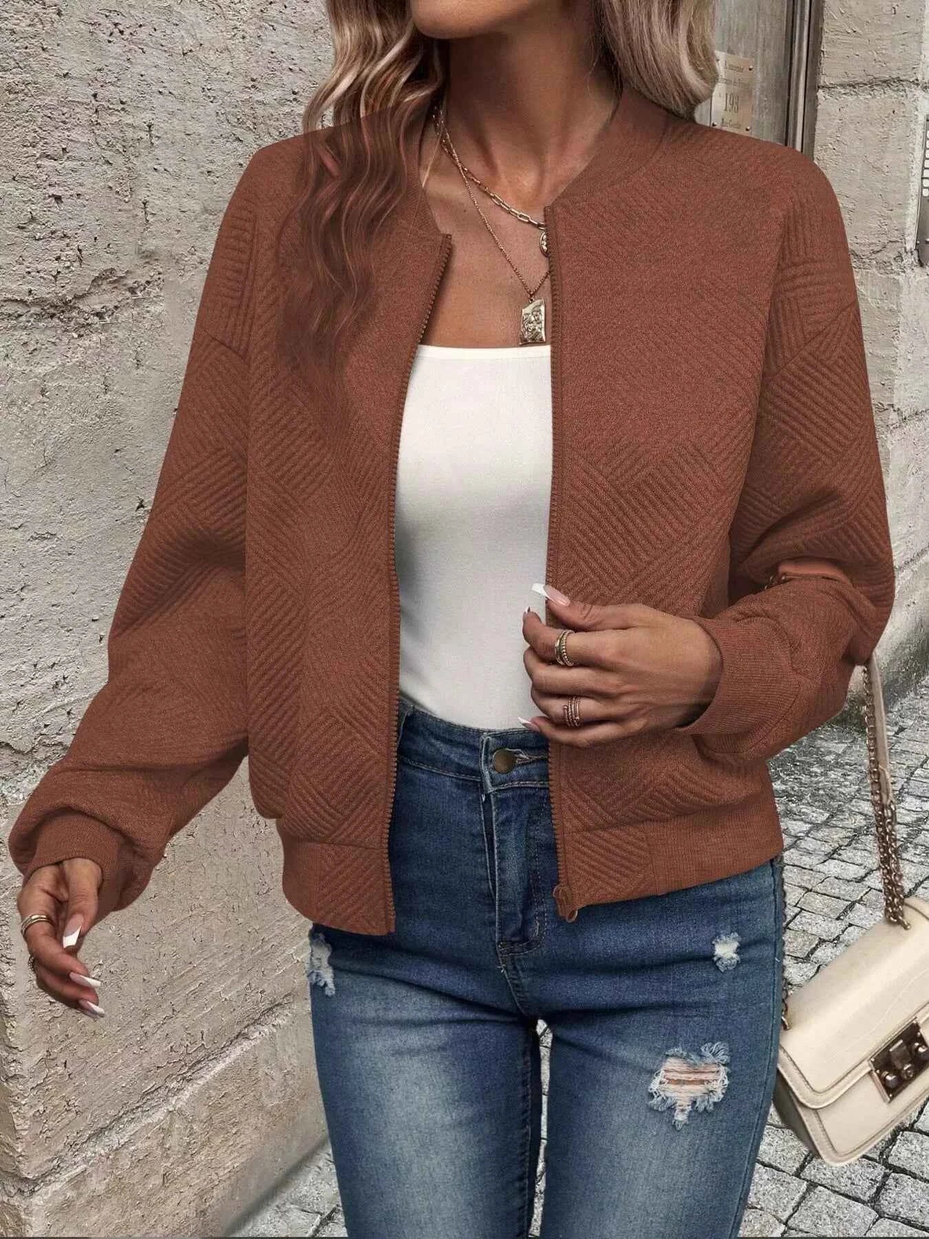 Texture Zip-Up Bomber Jacket c13e14fb0b4447b29c6032c36981f082-Max-Origin