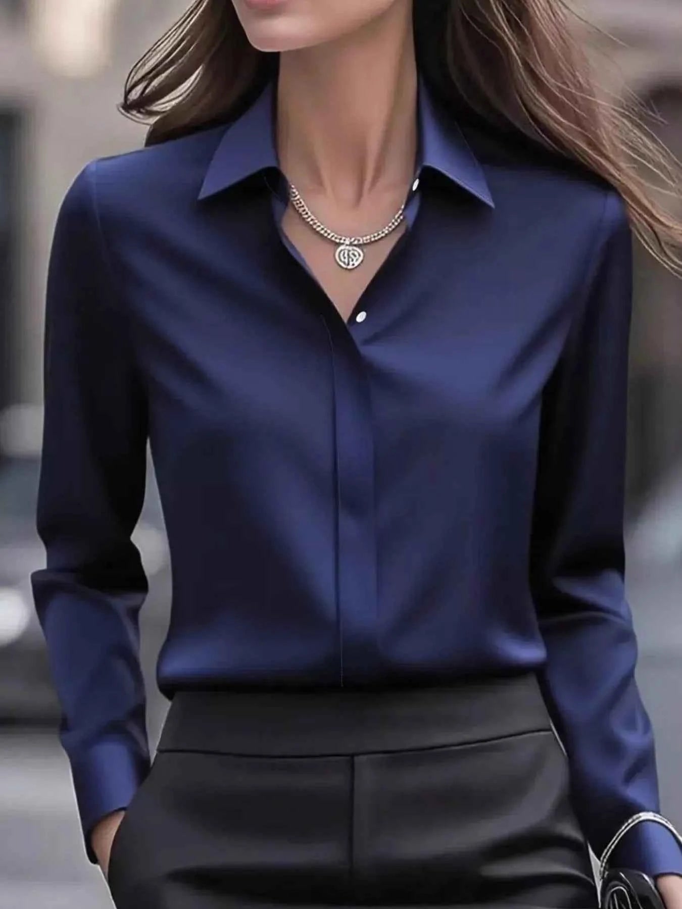 Button Down Collared Neck Long Sleeve Shirt Dark Blue c13f7f97-d9f1-467e-9172-9535ae00bff0-Max-Origin