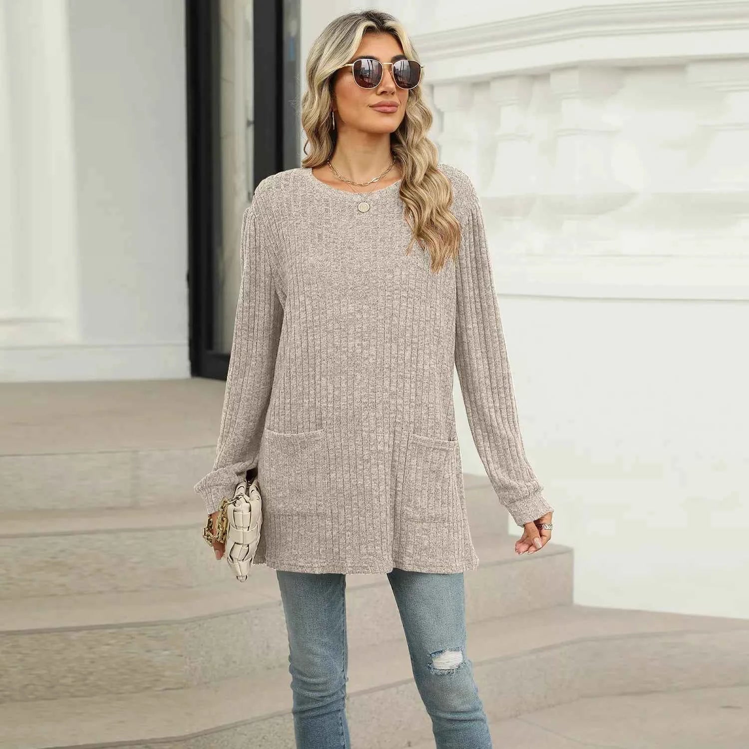 Ribbed Knit Long Sleeve T-Shirt c1422694-8e46-4735-af6c-29bd03f03a5c-Max-Origin