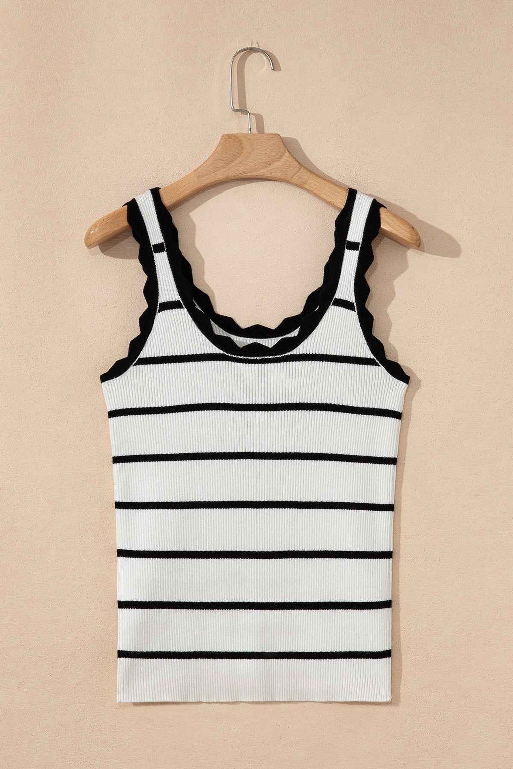 Bright Green Scalloped Edge Striped Ribbed Tank Top c14ab7f7c4316e94