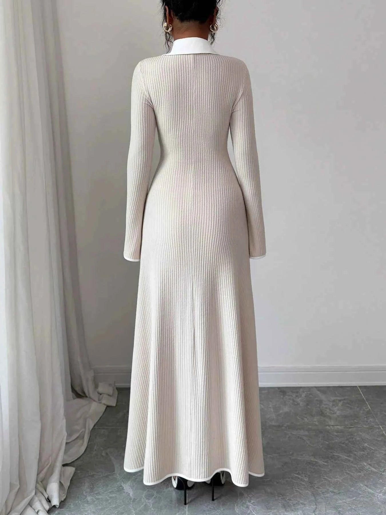 Ribbed Knit Long Sleeve Maxi Dress with Collar c14c6945-a9d5-4ba8-9471-21c35684e486-Max-Origin