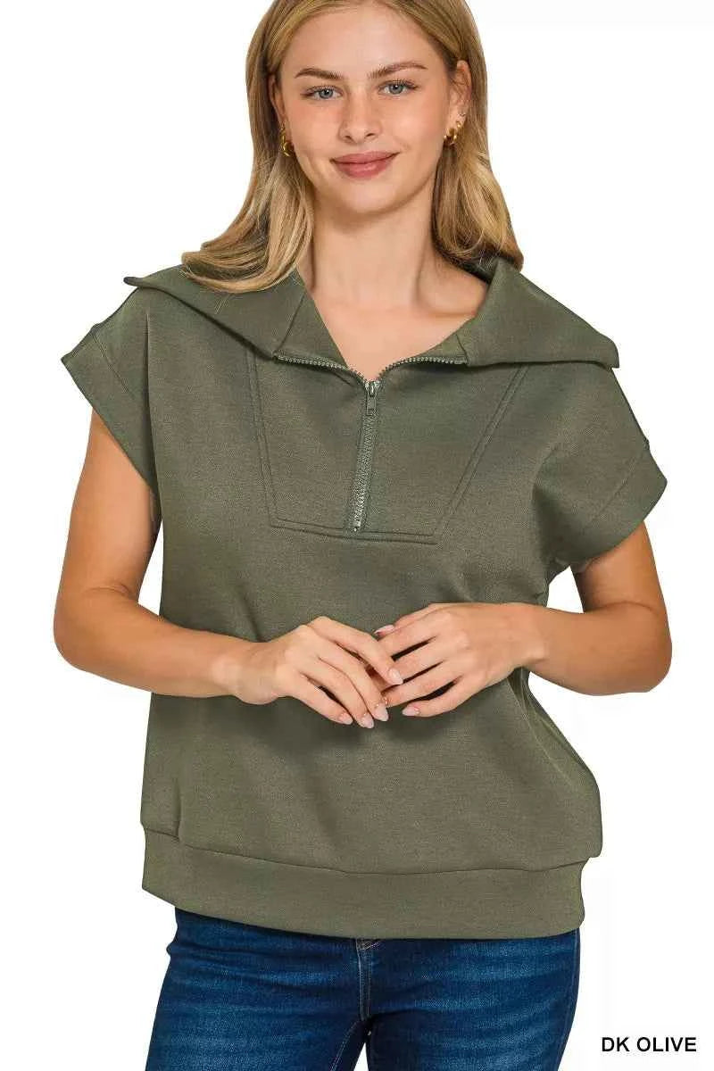 Zenana Scuba Half Zip Top DK OLIVE c152228ed7314d0db889dee726c92ea1-Max-Origin