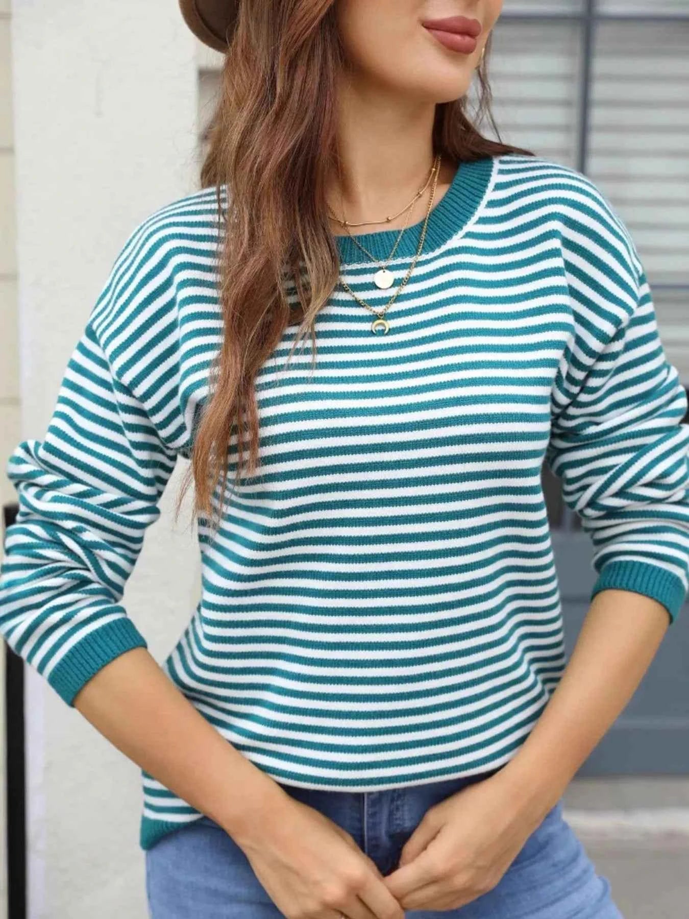 Striped Round Neck Sweater c152387e-b911-493d-bd0a-20958ccc33ec-Max-Origin