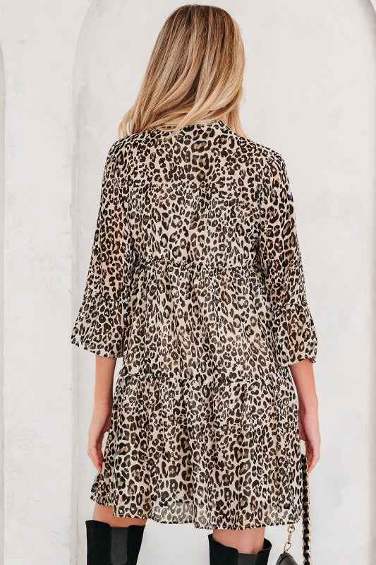Leopard 3/4 Sleeve V-Neck Dress c156d844-0602-4610-bc19-b95bba2ba1ff