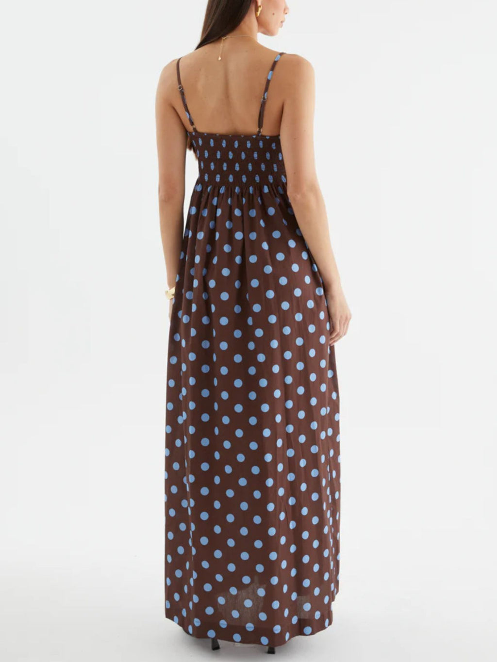 Polka Dot Pleated Detail Maxi Dress c157abc7-aeee-44a8-a0cb-650aedd5ae18-Max