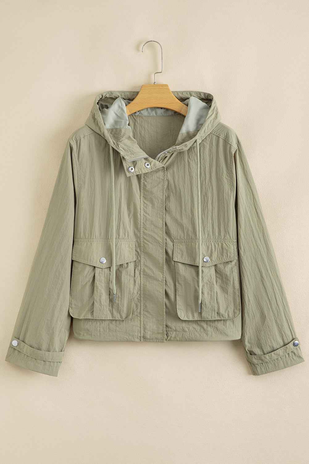 Laurel Green Zipped Pocket Cropped Hooded Utility Jacket c16a46bd0e21ba45
