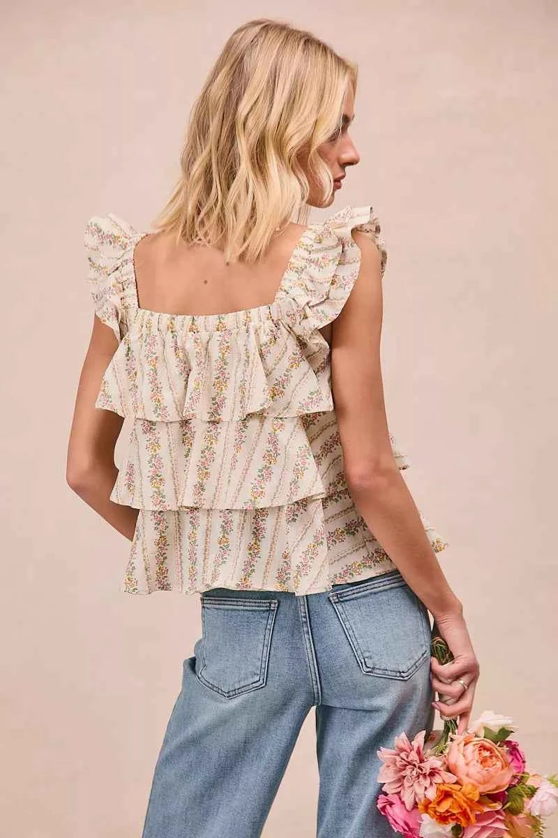 BiBi Floral Printed Woven Front Bow Tied Ruffled Square Neck Sleeveless Top c170cfbc69e94ad49e6757e6ffacaa44-Max-Origin