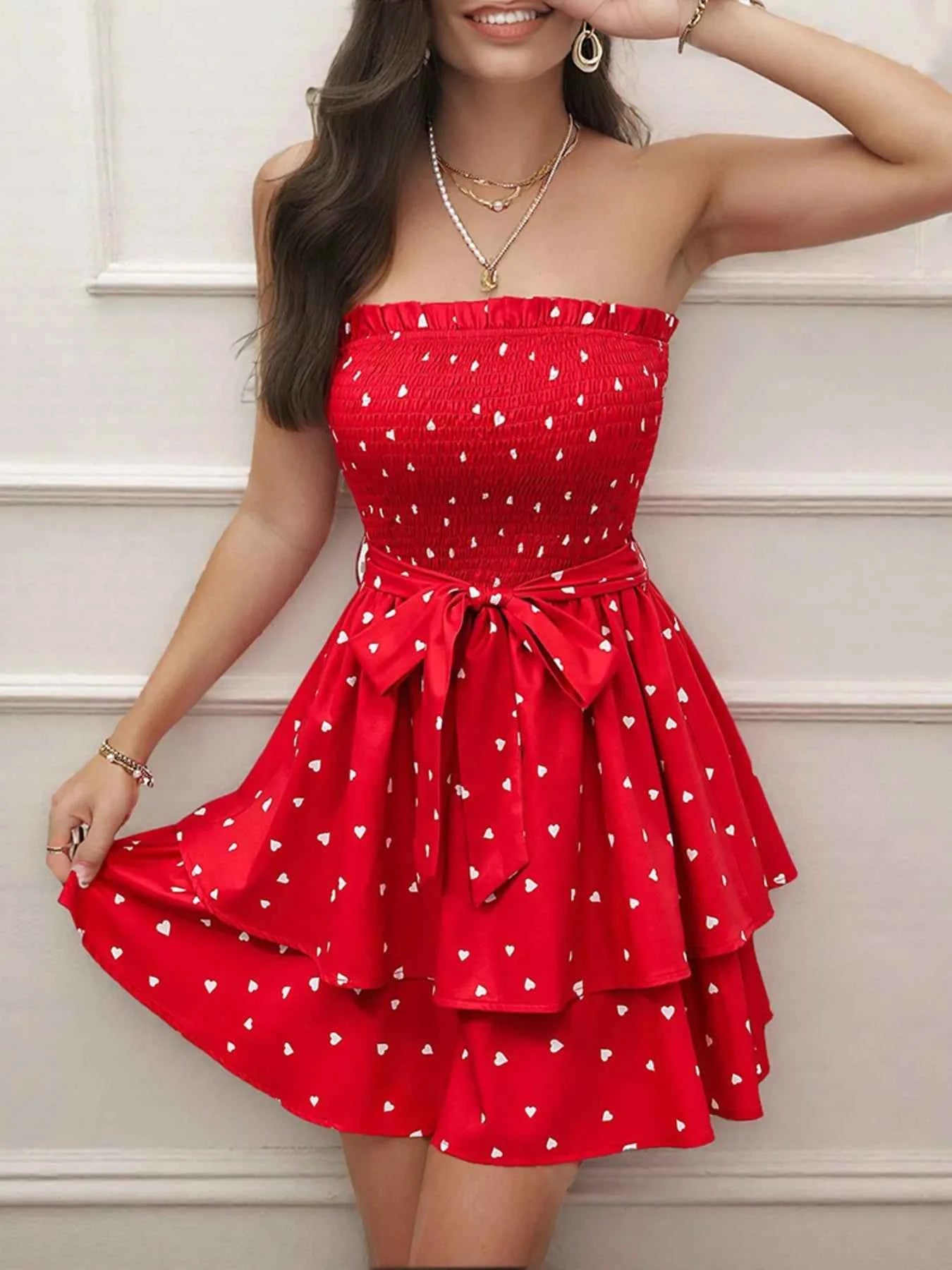 Smocked Heart Print Tube Dress c172276bd80344ee887eb091442ba7a6-Max-Origin