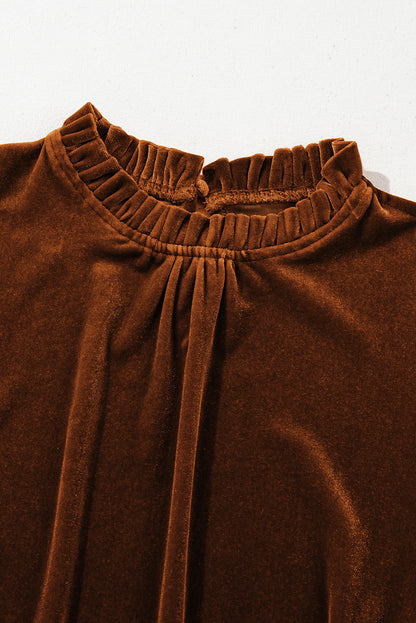 Frill Mock Neck Puff Sleeve Blouse