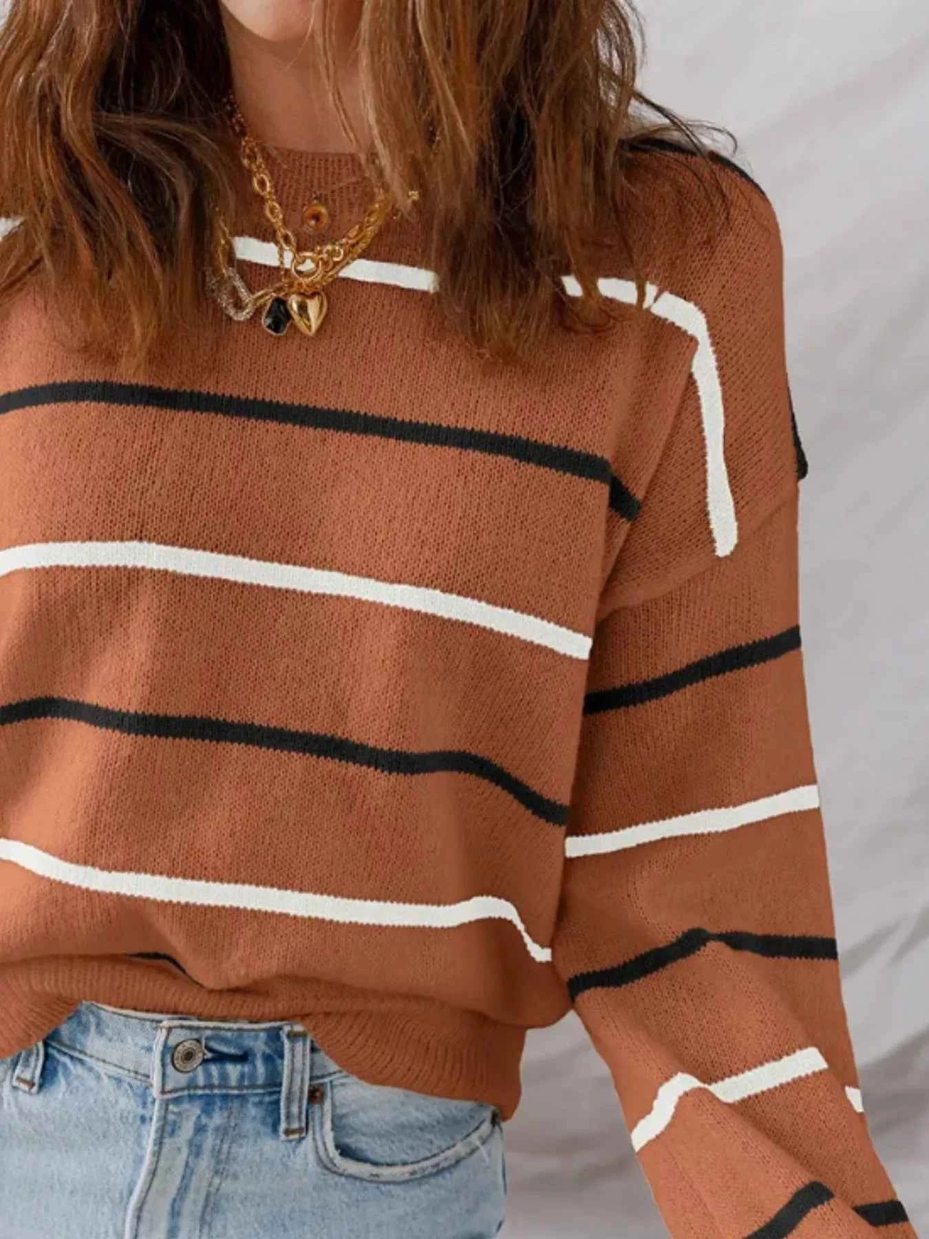 Striped Round Neck Drop Shoulder Sweater c17413dd-769b-40b2-ac2b-09f9c379eec3-Max-Origin