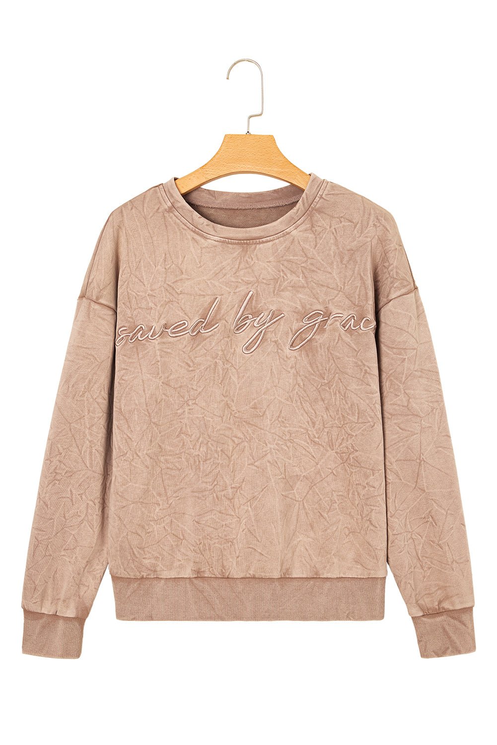 Sea Green saved by grace Letter Embroidery Mineral Wash Loose Sweatshirt c17fed27aa9a71d4