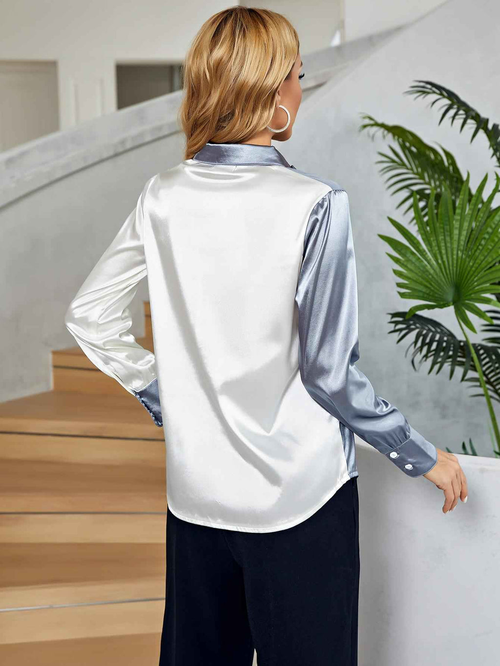 Two-Tone Long Sleeve Collared Shirt c18891dab9d343ae814525aecc20408c-Max