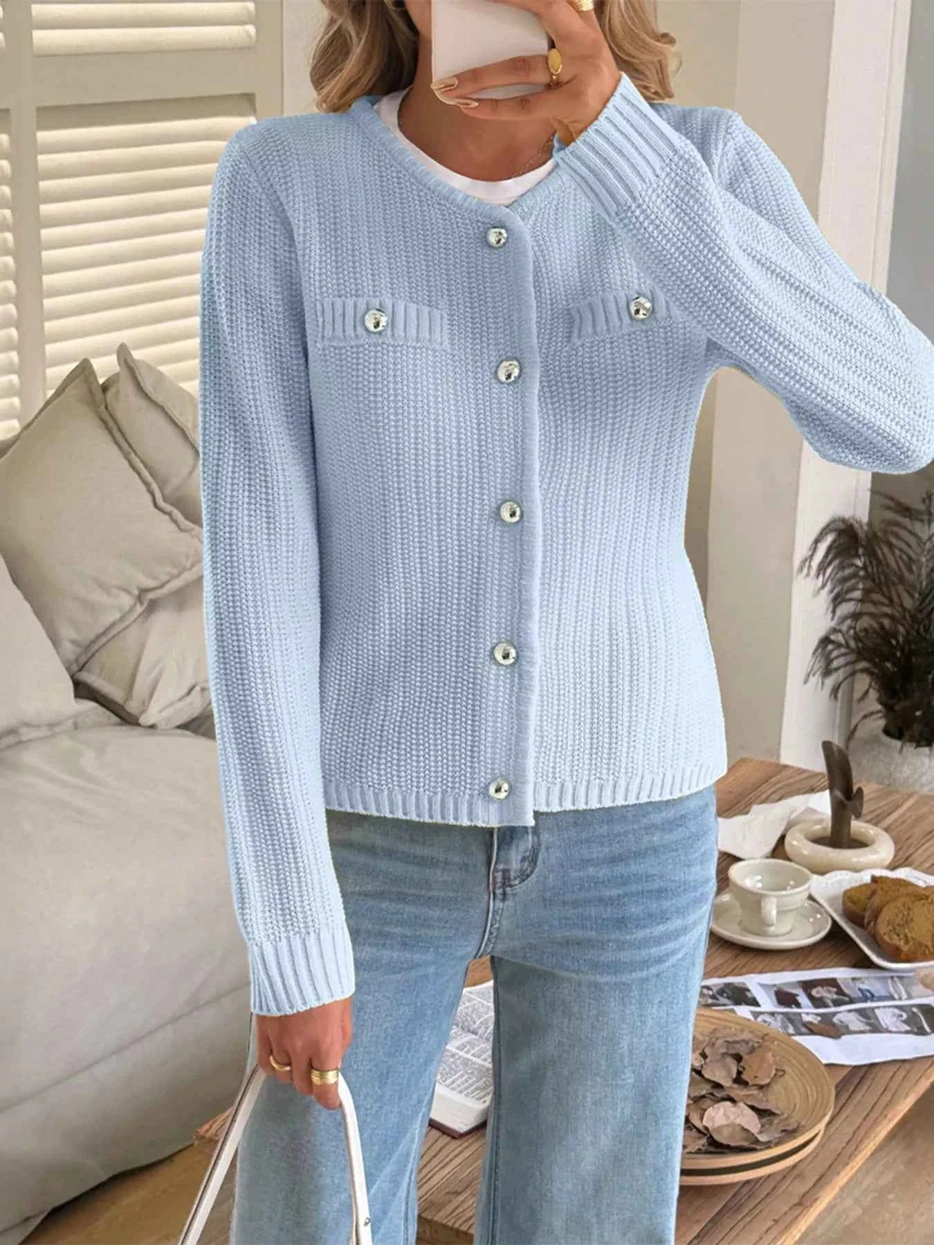 Button-Front Ribbed Long Sleeve Cardigan c18da44d03eb43e6bc3f06107efd9a49-Max-Origin