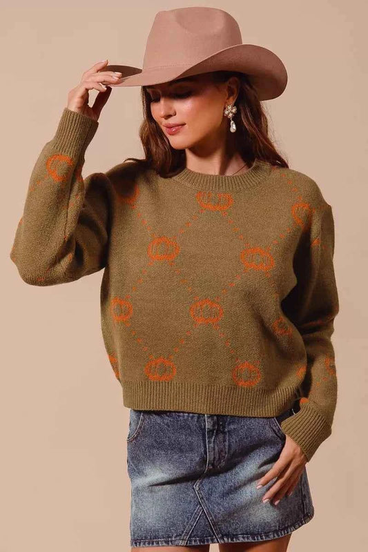 Pumpkin Rhombus Halloween Thanksgiving Sweater c18f009d-e9cf-43bf-8bfc-23a36970cb4f-Max-Origin