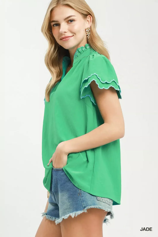 Scalloped Ruffle Sleeve Top c1926dfe-f8b2-482a-bafa-9dd7c9012268-Max-Origin