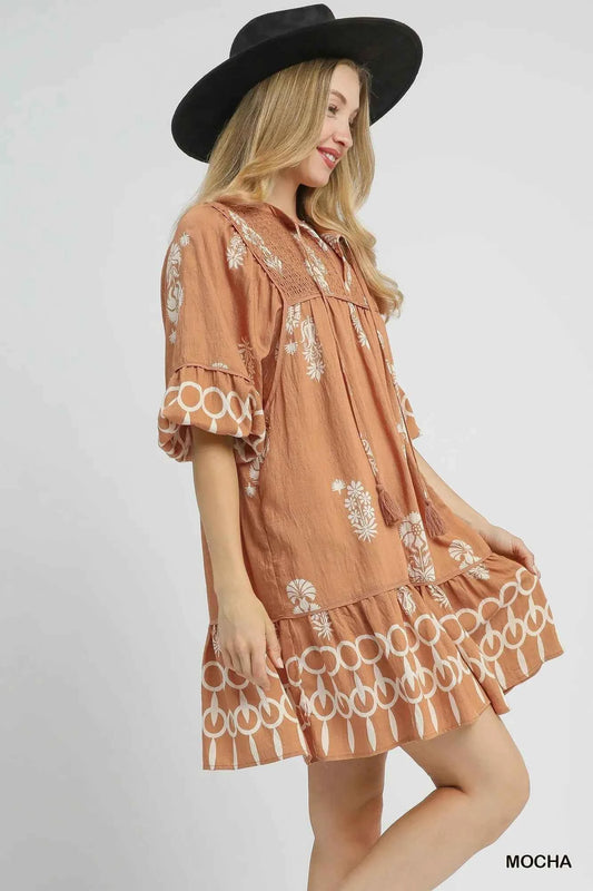Boarder Print Tassel Tie Neck Mini Dress c1966ec4-2d65-4d2f-bca5-3c26e0394b65-Max-Origin