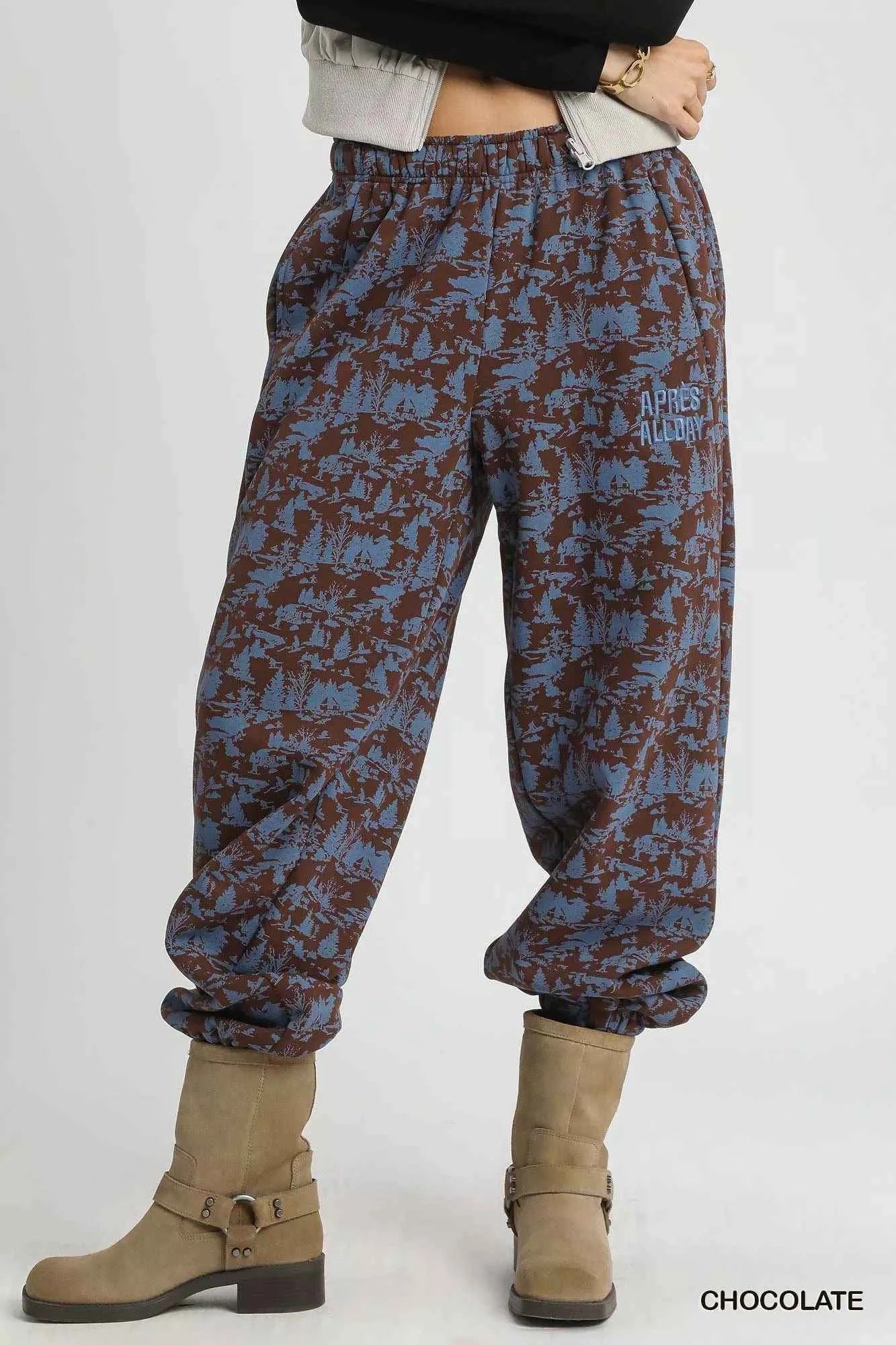 Umgee Scenic Print Casual Sweatpants CHOCOLATE c196a182-9143-4fa1-b498-f1c7f9a84256-Max-Origin